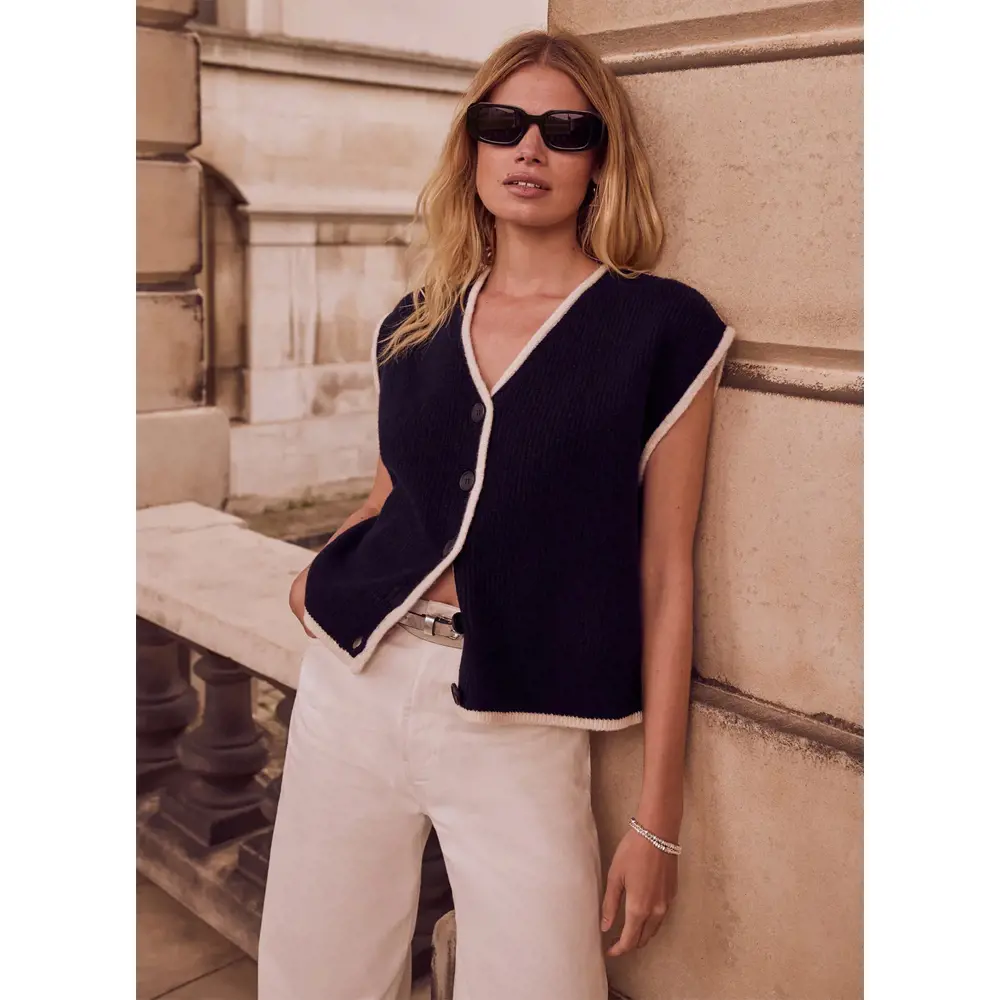 Mint Velvet Navy Contrast Trim Sleeveless Cardigan